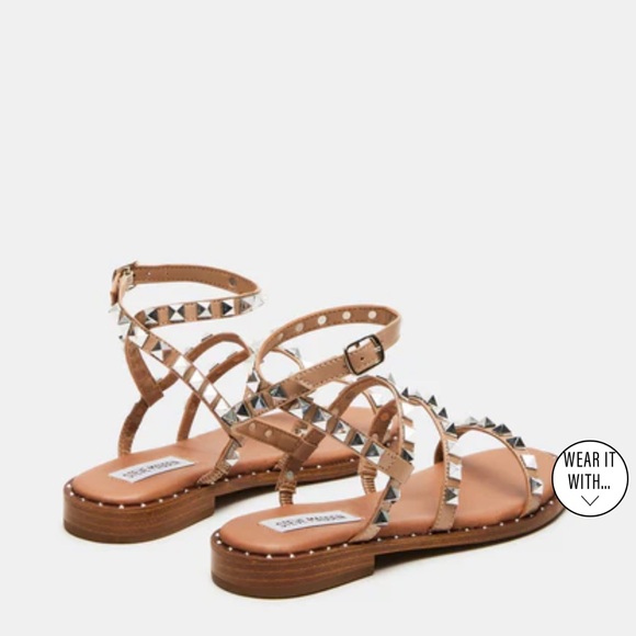LAST CHANCE BEFORE DONATED - Steve Madden Travel Tan Studded Sandals - Picture 3 of 9